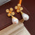 Luxurious Flower Droplet Geometric Flower Artificial Pearl Electroplating Earrings