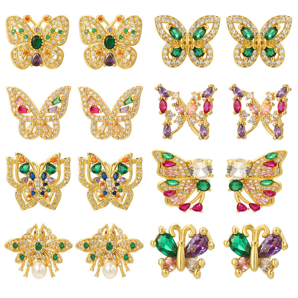 Luxurious Butterfly Chinese Zodiac Animal Copper Diamond Inlay Earrings