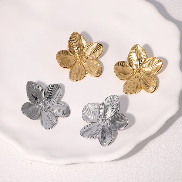 Minimalist Flower Flower Stainless Steel Electroplating Stud Earrings