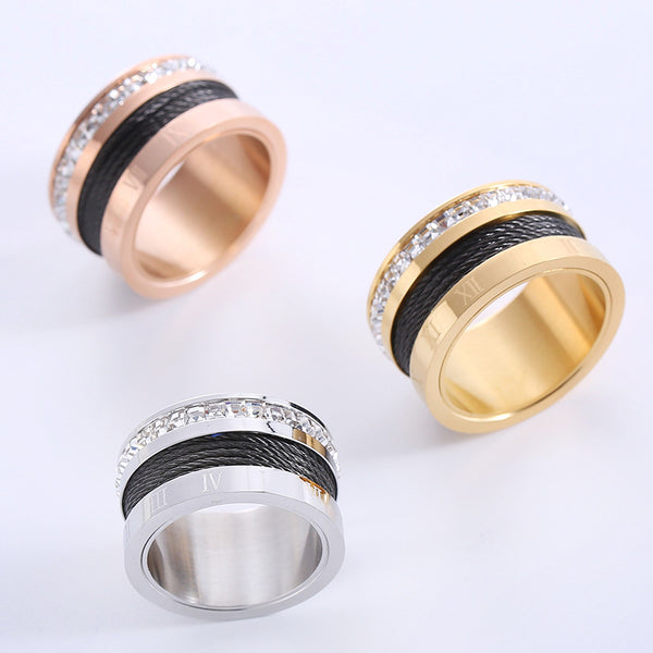 Fashion Stripe Circle Round Stainless Steel Electroplating Rings