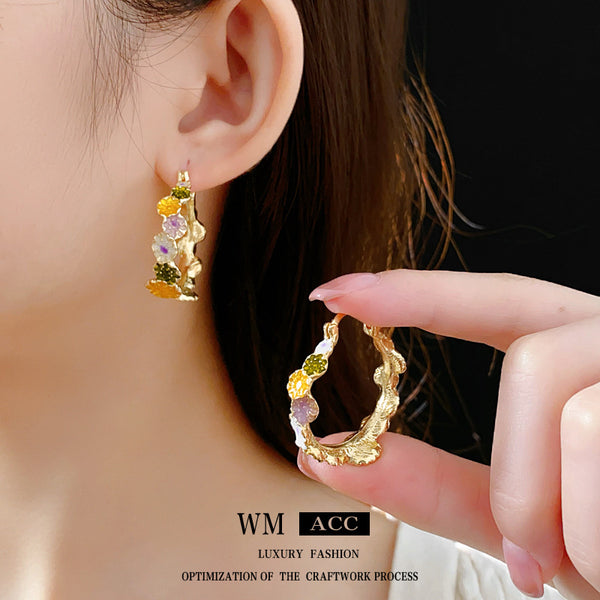 Luxurious Flower Geometric Flower Alloy Oil Dripping Earrings