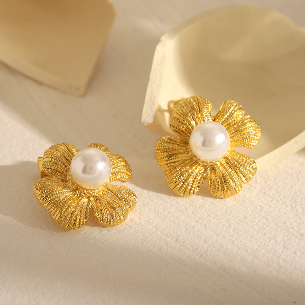 IG Style Pearl Flower Geometric Stainless Steel Electroplating Earrings