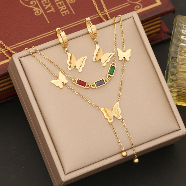 Fashion Butterfly Insect Stainless Steel Electroplating Necklaces