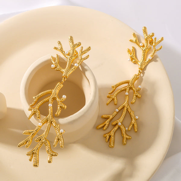 IG Style Coral Geometric Stainless Steel Electroplating Earrings