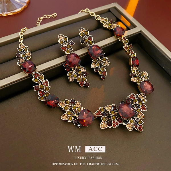 Vintage Retro Women Leaf Copper Electroplating Jewelry Sets