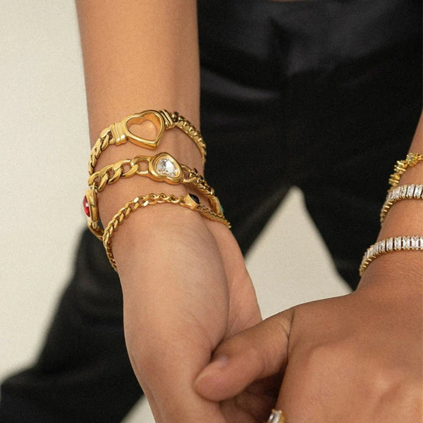 Unisex IG Style Heart Stainless Steel 18K Gold Plated Bracelets