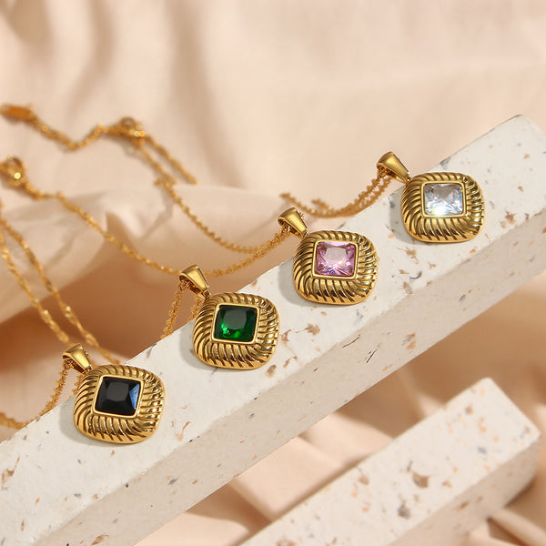 Fashion Quadrilateral Geometric Stainless Steel 18K Gold Plated Necklaces