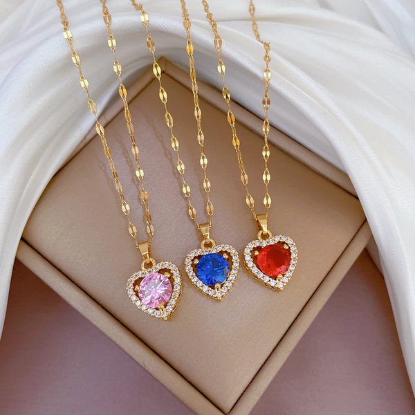 Women Cartoon Geometric Titanium Steel Diamond Inlay Necklaces