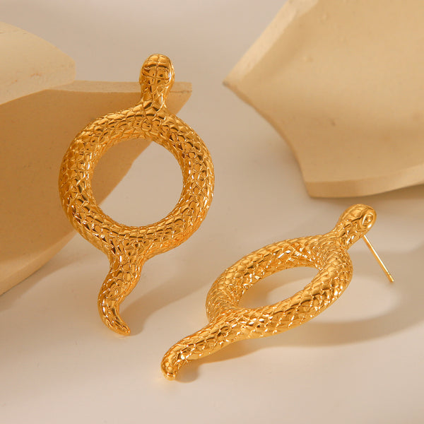 IG Style Snake Chinese Zodiac Geometric Animal Stainless Steel Electroplating Earrings