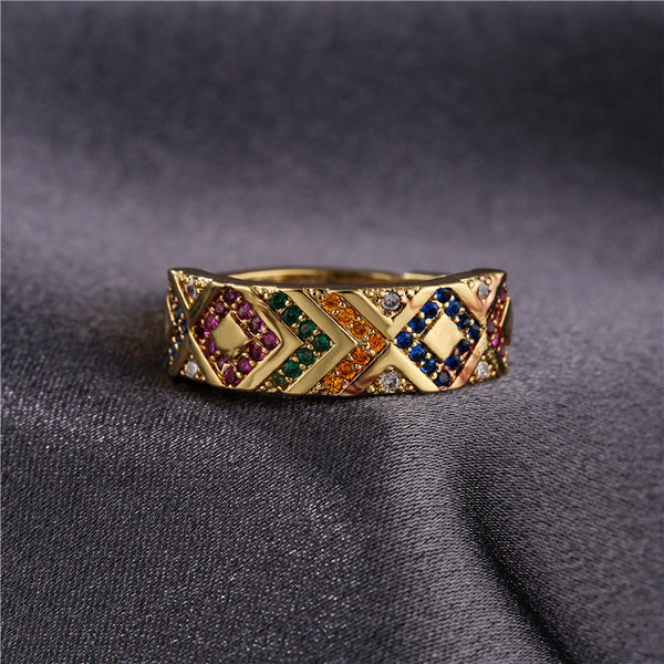 IG Style Women Geometric Copper Inlay Rings