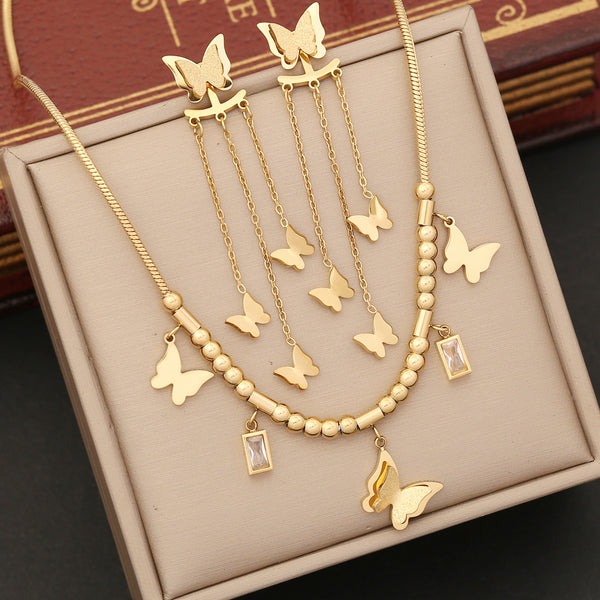 Fashion Butterfly Chinese Zodiac Animal Stainless Steel Electroplating Necklaces