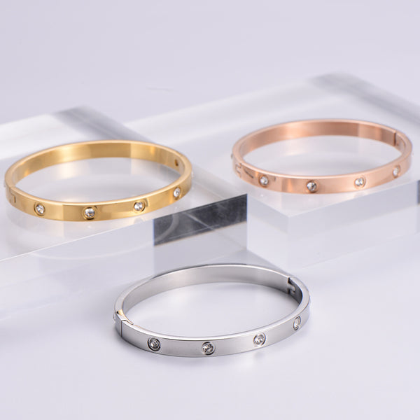 Women Metal Diamond Heart Stainless Steel Bangles