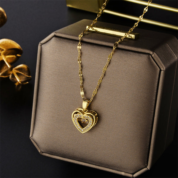 Heart Titanium Steel 18K Gold Plated Necklaces