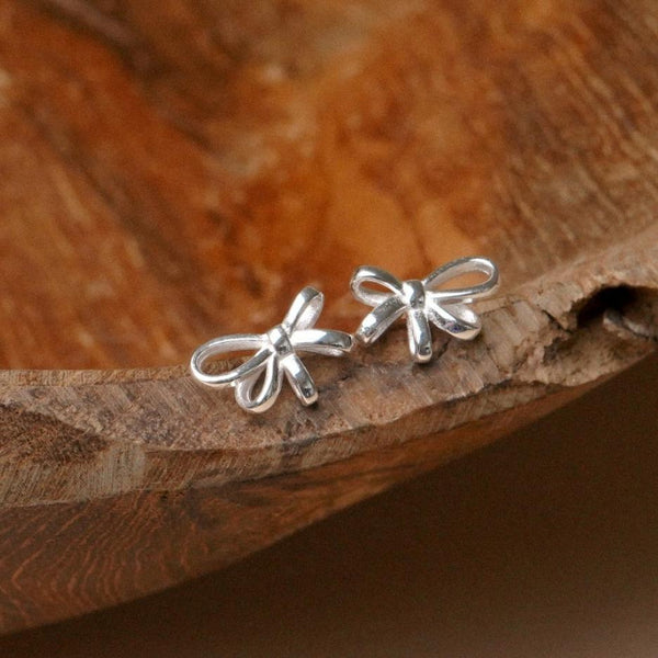 925 Sterling Silver Minimalist Bowknot Silver Inlay Stud Earrings