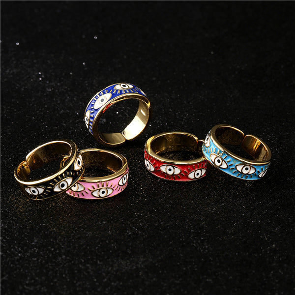 Fashion Women Round Geometric Copper Inlay Rings