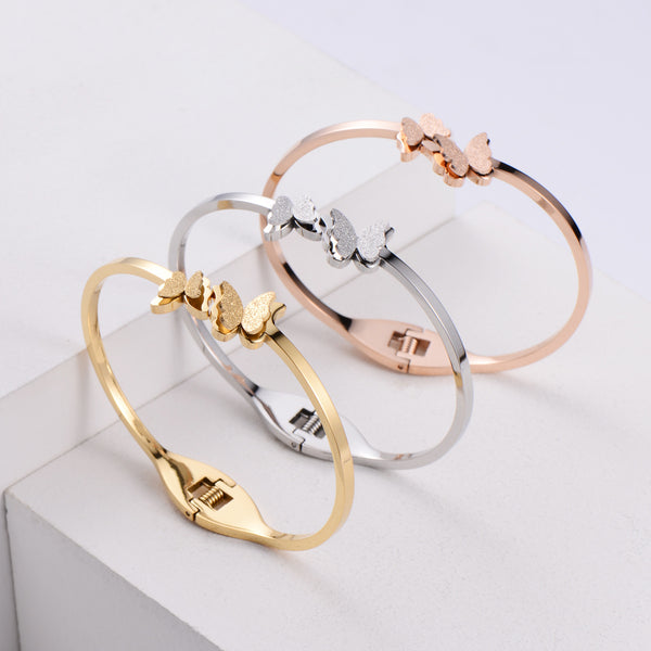 Women Minimalist Metal Bowknot Stainless Steel Bangles