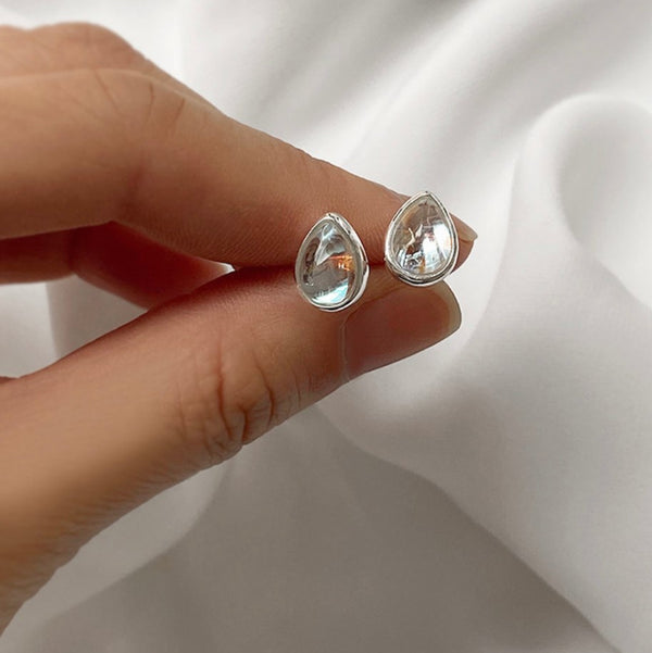 925 Sterling Silver Droplet Silver Pearl Inlay Stud Earrings