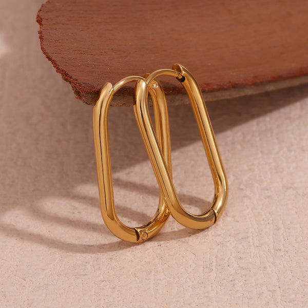 Minimalist Round Geometric Stainless Steel 18K Gold Plated Earrings