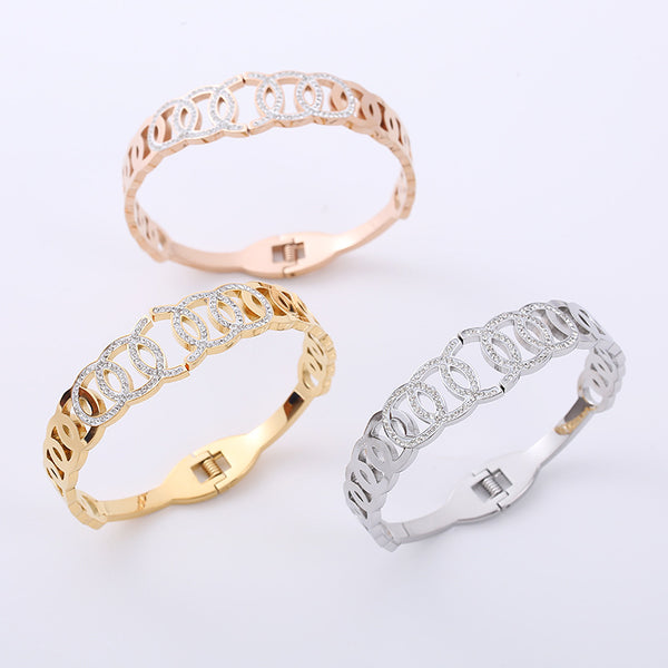 IG Style Number Stainless Steel Diamond Inlay Bangles