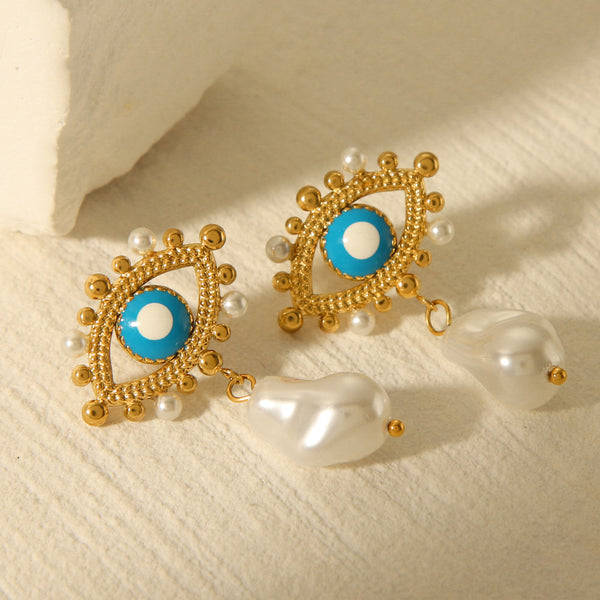 IG Style Pearl Geometric Stainless Steel Electroplating Earrings