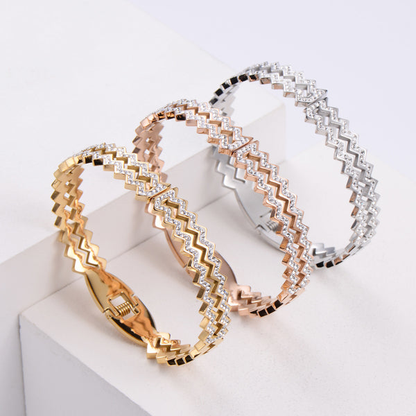 Natural Women Stripe Metal Diamond Wave Diamond Bangles