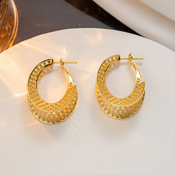 Minimalist Round Geometric Titanium Steel 18K Gold Plated Earrings