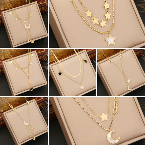 Fashion Pentagram Star Stainless Steel Electroplating Necklaces