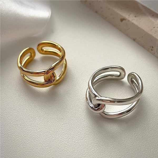 925 Sterling Silver Women Korean Geometric Stripe Heart Silver Silver Plating Rings