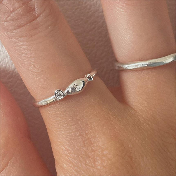 925 Sterling Silver Women Korean Chamfered Cube Heart Silver Rings