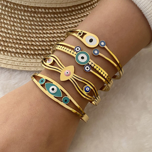 Expressive Eye Stainless Steel Oil Dripping Bangles