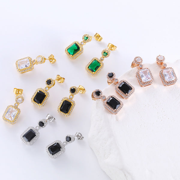 Elegant Irregular Square Stainless Steel Diamond Inlay Stud Earrings