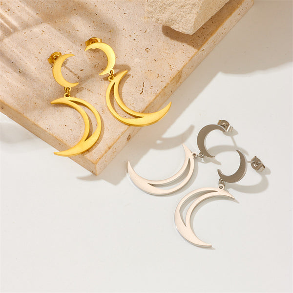 Fashion Moon Titanium Steel Electroplating Earrings