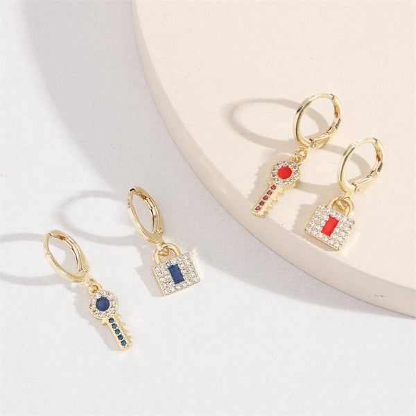 Moderate Luxury Key Geometric Zircon Electroplating Stud Earrings