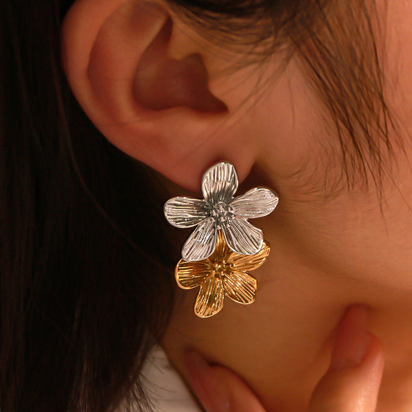 IG Style Flower Petal Flower Stainless Steel Electroplating Earrings