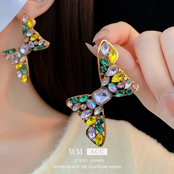 Choker Medieval Bowknot Geometric Alloy Diamond Inlay Earrings