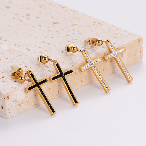 Minimalist Cross Stainless Steel Electroplating Stud Earrings