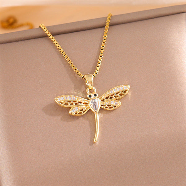 Natural Dragonfly Stainless Steel Electroplating Necklaces