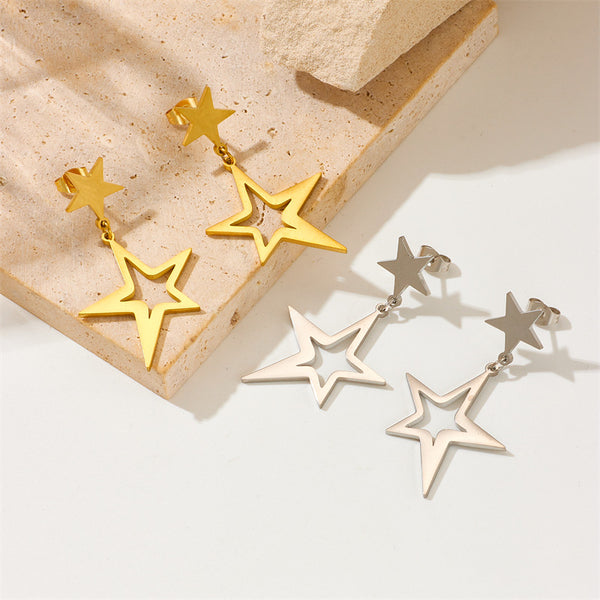 Fashion Pentagram Star Titanium Steel Electroplating Earrings