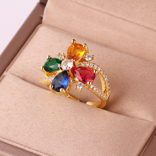 Elegant Women Flower Flower Zircon Inlay Diamond Inlay Rings