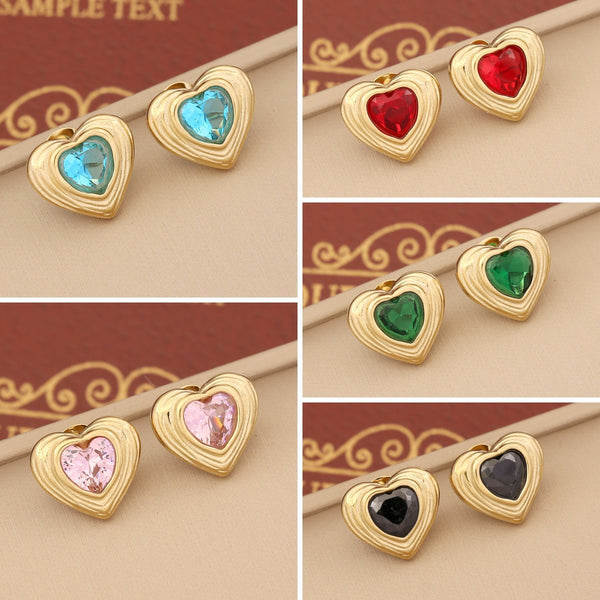 Fashion Heart Stainless Steel Electroplating Stud Earrings