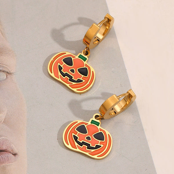 Fashion Pumpkin Skull Cartoon Stainless Steel Electroplating Earrings