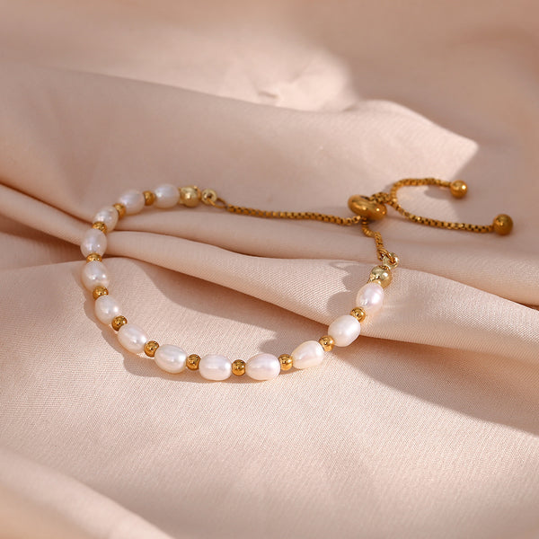 Women Fashion Pearl Geometric Stainless Steel 18K Gold Plated Bracelets