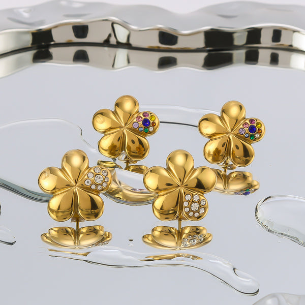 IG Style Flower Stainless Steel Electroplating Earrings