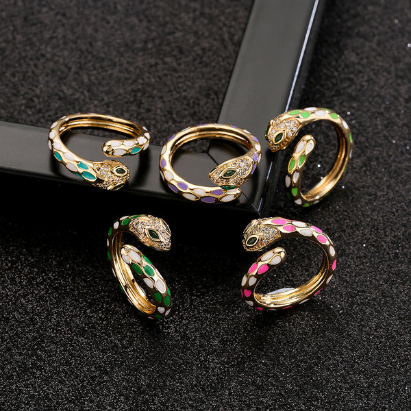 Women Animal Geometric Copper Inlay Rings