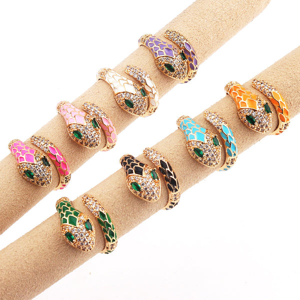 IG Style Women Diamond Metal Snake Shape Copper Rings