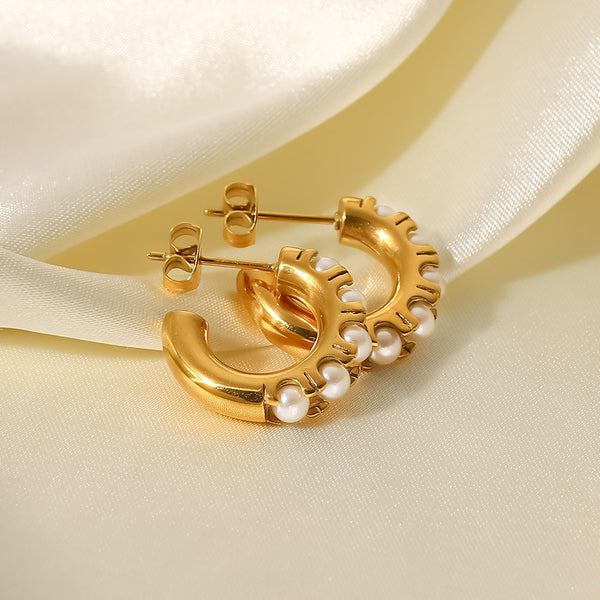 IG Style Pearl Geometric Stainless Steel 18K Gold Plated Earrings