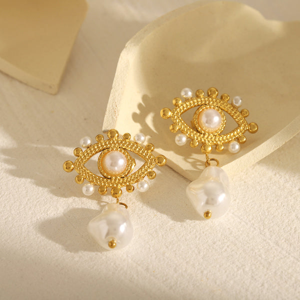 IG Style Pearl Geometric Stainless Steel Electroplating Earrings