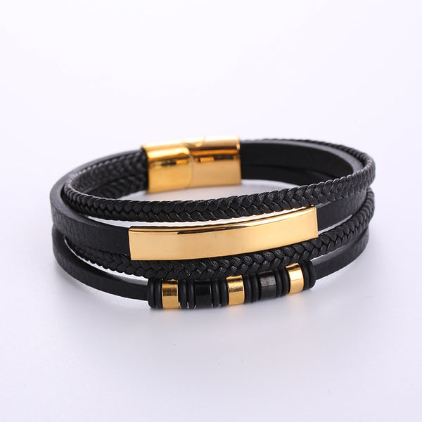 Exotic Men Metal Pearl Skull Leather Electroplating String Bracelets