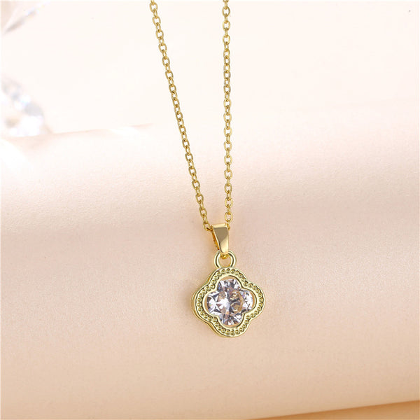 Women Minimalist Geometric Metal Titanium Steel Diamond Inlay Necklaces