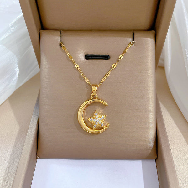 Korean Women Moon Geometric Stainless Steel Electroplating Necklaces